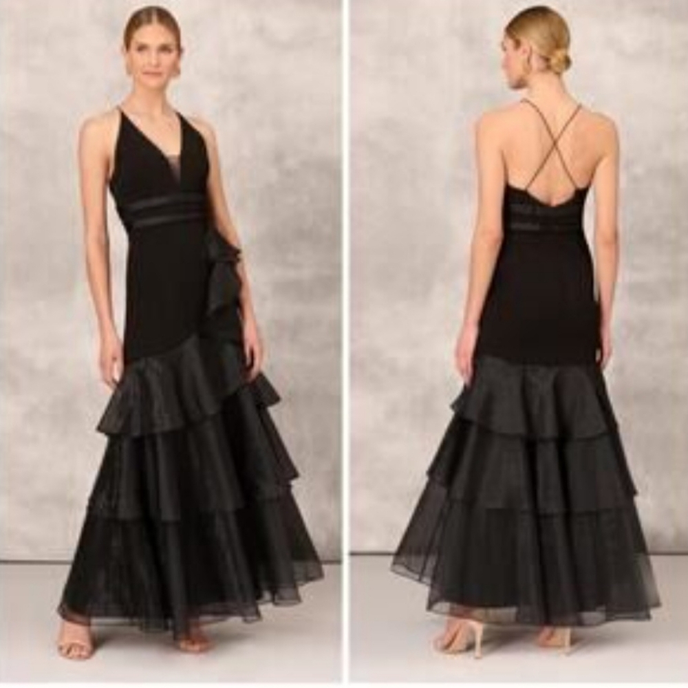 Aidan mattox Sleeveless Tiered Chiffon gown cocktail dress size 8